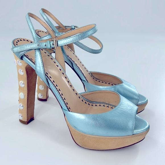 Moschino fairy Metallic Blue Slingback pearl dopamine Sandals size 36 - Picture 1 of 10